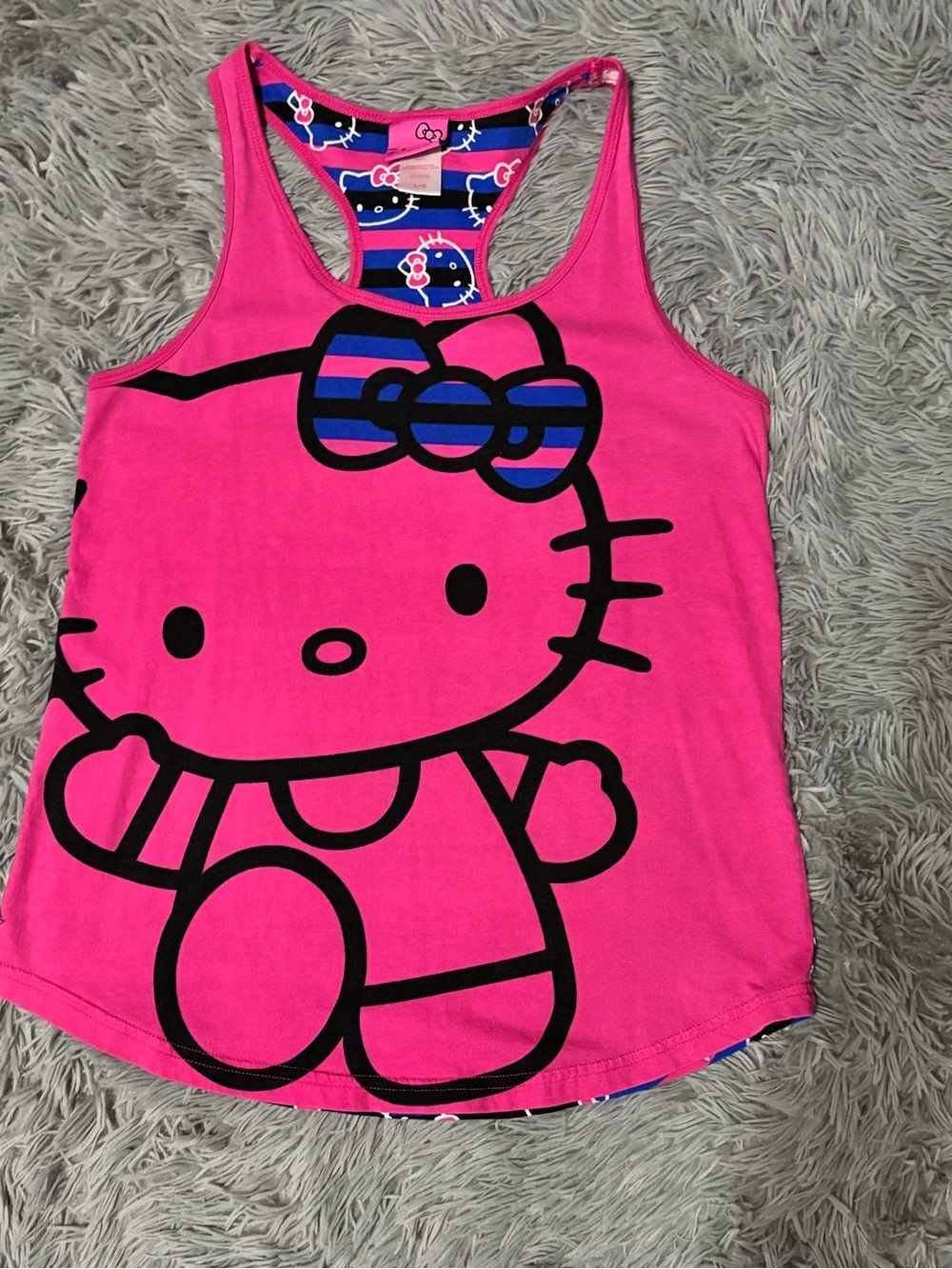 Hello Kitty Hot Pink Graphic Racerback Tank with Striped Bow